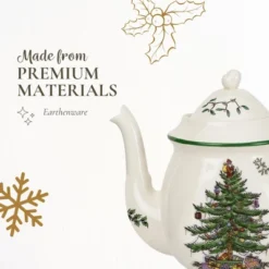 Spode Christmas Tree 32oz Teapot With Peppermint Candy Cane Handle - Earthenware, Festive Holiday Serveware, Brewing Warm Winter Drinks -Household Kettle Shop GUEST 040bf4cf 7fc7 482f a659 fc7eece5af48