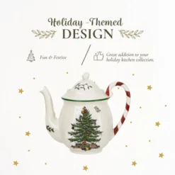 Spode Christmas Tree 32oz Teapot With Peppermint Candy Cane Handle - Earthenware, Festive Holiday Serveware, Brewing Warm Winter Drinks -Household Kettle Shop GUEST 05222538 b1e2 4606 950e 8b9bb6a79ad7