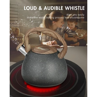Itopfox Tea Kettle, 2.7 Quart With Wood Pattern Handle Loud Whistle Food Grade Stainless Steel Anti-Hot Handle Anti-Rust Finish Suitable For All Heat 4 Itopfox Tea Kettle, 2.7 Quart With Wood Pattern Handle Loud Whistle Food Grade Stainless Steel Anti-Hot Handle Anti-Rust Finish Suitable For All Heat - Image 2