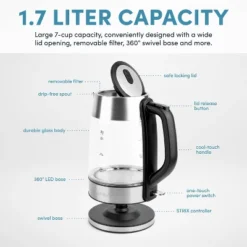 Aroma 1.7L Glass Electric Kettle: Stainless Steel Lid, Automatic Shut-Off, Ergonomic Handle, 1500W, Clear 17 Aroma 1.7L Glass Electric Kettle: Stainless Steel Lid, Automatic Shut-Off, Ergonomic Handle, 1500W, Clear -Household Kettle Shop GUEST 0aa47263 1889 42f7 a554 ab2add84b7ee