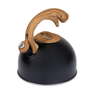 Elle Decor 3-Quart Black Whistling Tea Kettle With Wood Handle 7 Elle Decor 3-Quart Black Whistling Tea Kettle With Wood Handle - Image 5