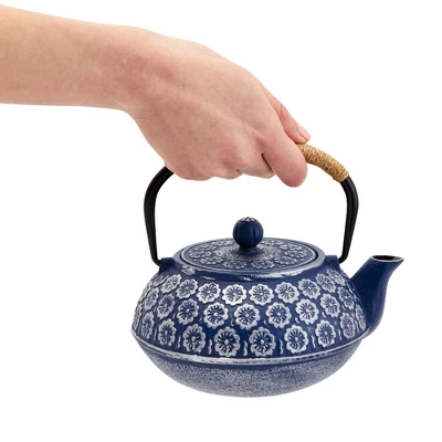 Juvale Set Of 6 Blue Cast Iron Floral Teapot Kettle Set, Japanese Tea Pot With Infuser, Trivet & 4 Teacups, 32 Oz 4 Juvale Set Of 6 Blue Cast Iron Floral Teapot Kettle Set, Japanese Tea Pot With Infuser, Trivet & 4 Teacups, 32 Oz - Image 2