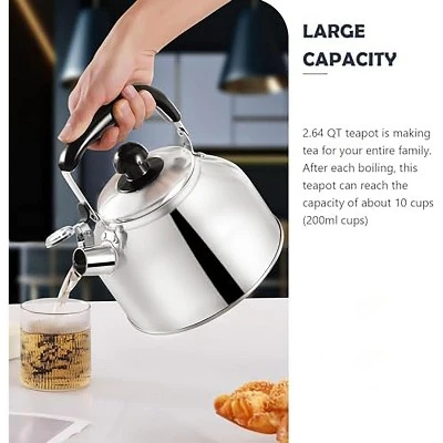 Itopfox Stainless Steel Whistling Tea Kettle For Stovetop, 2.64 QT With Cool Grip Handle, Fast Boiling For Tea, Coffee, Milk, Durable & Safe 7 Itopfox Stainless Steel Whistling Tea Kettle For Stovetop, 2.64 QT With Cool Grip Handle, Fast Boiling For Tea, Coffee, Milk, Durable & Safe - Image 5
