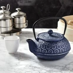Juvale Japanese Cast Iron Teapot With Infuser For Loose Leaf And Tea Bags, Kettle Includes Handle And Lid (Blue, 34oz) -Household Kettle Shop GUEST 125649c4 6deb 493d bfd9 84a4c9aa2f35
