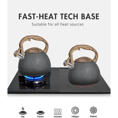 Itopfox Tea Kettle, 2.7 Quart With Wood Pattern Handle Loud Whistle Food Grade Stainless Steel Anti-Hot Handle Anti-Rust Finish Suitable For All Heat 7 Itopfox Tea Kettle, 2.7 Quart With Wood Pattern Handle Loud Whistle Food Grade Stainless Steel Anti-Hot Handle Anti-Rust Finish Suitable For All Heat - Image 5