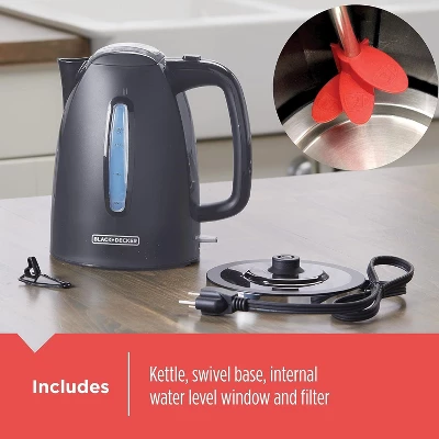 Black & Decker BLACK+DECKER 1.7L Cordless Electric Kettle, KE1555GY, Water Window, Rapid Boil, Auto Shutoff, Grey 4 Black & Decker BLACK+DECKER 1.7L Cordless Electric Kettle, KE1555GY, Water Window, Rapid Boil, Auto Shutoff, Grey - Image 2