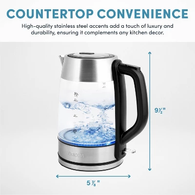 Aroma 1.7L Glass Electric Kettle: Stainless Steel Lid, Automatic Shut-Off, Ergonomic Handle, 1500W, Clear 9 Aroma 1.7L Glass Electric Kettle: Stainless Steel Lid, Automatic Shut-Off, Ergonomic Handle, 1500W, Clear - Image 7