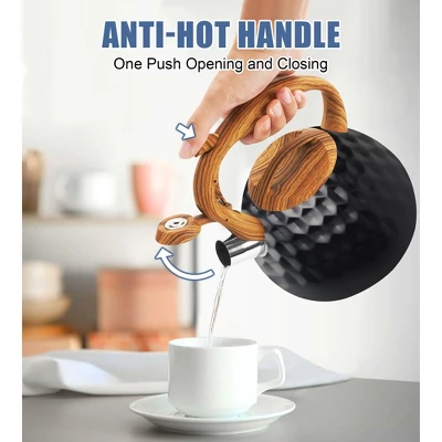 Itopfox Stainless Steel Whistling Tea Kettle With Wood Handle For Stovetop, 3.2 Qt Capacity, Suitable For Gas & Electric Cooktops, Black 8 Itopfox Stainless Steel Whistling Tea Kettle With Wood Handle For Stovetop, 3.2 Qt Capacity, Suitable For Gas & Electric Cooktops, Black - Image 6