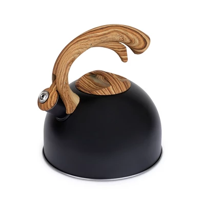 Elle Decor 3-Quart Black Whistling Tea Kettle With Wood Handle 11 Elle Decor 3-Quart Black Whistling Tea Kettle With Wood Handle - Image 9