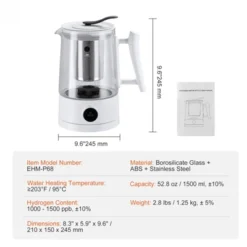 VEVOR Hydrogen Water Pitcher Generator, 1.5 L / 52.8 Oz Large Capacity Hydrogen Generator Water Kettle, SPE And PEM Technology -Household Kettle Shop GUEST 1fd4144c f993 454c 899f 0d87d86e35b4