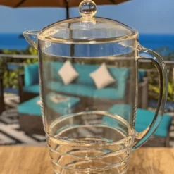 Gulches 2.5 Quarts Swirl Unbreakable Plastic Water Pitcher With Lid - BPA Free, Ideal For Drinks & Juices, With Spout,Clear -Household Kettle Shop GUEST 21cfbbcb eea2 4cbe 9dd4 7ad9792ecea7