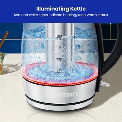 Chefman 1.8L Rapid-Boil Kettle With Keep Warm And Tea Infuser - Stainless Steel: Electric Water Boiler, 1500W, Silver 7 Chefman 1.8L Rapid-Boil Kettle With Keep Warm And Tea Infuser - Stainless Steel: Electric Water Boiler, 1500W, Silver - Image 5