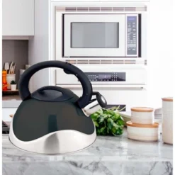 J&V TEXTILES Stainless Steel Whistling Tea Kettle, 3.0 Liter (Black)