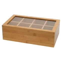 Bamboo 8-Compartment Tea Box With Acrylic And Bamboo Lid - Lipper International -Household Kettle Shop GUEST 2a32408a 1b86 4eb8 b8af a9e2e3a5d584