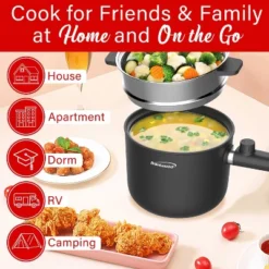 Brentwood 600-Watt 1.6-Qt. Multifunction Electric Hot Pot Cooker With Ceramic Non-Stick Ceramic Coating And Stainless-Steel Food Steamer, Black -Household Kettle Shop GUEST 31d255af d55d 4b3a 8c38 8e0f12c44bbb