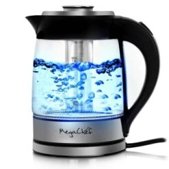 MegaChef 1.8L Electric Cordless Tea Kettle With Tea Infuser: Stainless Steel Hot Pot, Water Kettle, Blue Light, 1100W -Household Kettle Shop GUEST 3430644e 23f6 4244 b6f4 1849d1d26a2a