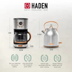 Haden Heritage 1.7 Liter Stainless Steel Electric Kettle Bundled With 12 Cup Drip Coffee Maker, Coffee Machine With Auto Shut-Off, Steel & Copper 11 Haden Heritage 1.7 Liter Stainless Steel Electric Kettle Bundled With 12 Cup Drip Coffee Maker, Coffee Machine With Auto Shut-Off, Steel & Copper -Household Kettle Shop GUEST 365018f6 5081 466d aa92 99854ba171fd