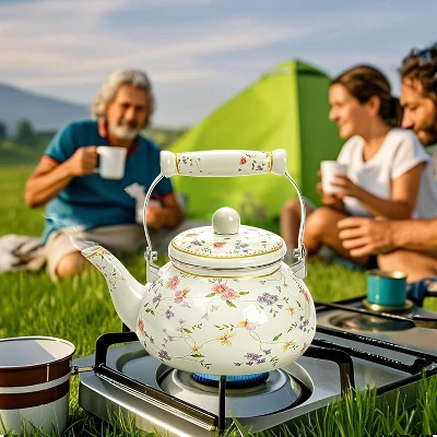 Itopfox Vintage Floral Enamel Tea Kettle With Porcelain Handle For Stovetop, Home Kitchen, Camping, Perfect Gift For Housewarming, Wedding 8 Itopfox Vintage Floral Enamel Tea Kettle With Porcelain Handle For Stovetop, Home Kitchen, Camping, Perfect Gift For Housewarming, Wedding - Image 6
