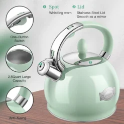 Itopfox Stainless Steel Whistling Tea Kettle With Cool Touch Handle, 2.64 Quart Induction Compatible Stovetop Teapot In Mint Green -Household Kettle Shop GUEST 37be046a 69d4 4f1a bcbe 1ed70fbc4916