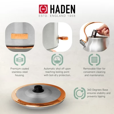 Haden Heritage 1.7 Liter Stainless Steel Electric Kettle Bundled With 12 Cup Drip Coffee Maker, Coffee Machine With Auto Shut-Off, Steel & Copper 4 Haden Heritage 1.7 Liter Stainless Steel Electric Kettle Bundled With 12 Cup Drip Coffee Maker, Coffee Machine With Auto Shut-Off, Steel & Copper - Image 2