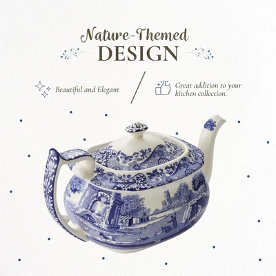 Spode Blue Italian Teapot With Infuser - 40 Oz Countryside-Inspired Ceramic Teaware For Afternoon Tea, Earthenware Brunch Tableware 4 Spode Blue Italian Teapot With Infuser - 40 Oz Countryside-Inspired Ceramic Teaware For Afternoon Tea, Earthenware Brunch Tableware - Image 2