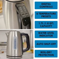 Kenmore 57.6oz Preset Programable Stainless Steel Electric Tea Kettle Black/Silver: 1.8L, Auto Shut-Off, LED Light 13 Kenmore 57.6oz Preset Programable Stainless Steel Electric Tea Kettle Black/Silver: 1.8L, Auto Shut-Off, LED Light -Household Kettle Shop GUEST 3dbe6895 09e7 4070 9582 cbf49680b701