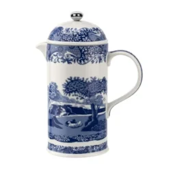 Spode Blue Italian Porcelain French Press With Stainless Steel Plunger - 28 Oz Cafetiere For Manual Coffee Brewing, Coffee Cart Accessories -Household Kettle Shop GUEST 482df10c 975c 4109 80b2 6edb400ae1de
