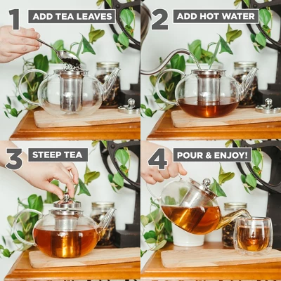 GROSCHE JOLIETTE Hand Blown Glass Teapot With Stainless Steel Infuser, 42 Fl Oz. Capacity 4 GROSCHE JOLIETTE Hand Blown Glass Teapot With Stainless Steel Infuser, 42 Fl Oz. Capacity - Image 2