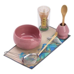 8 Pcs Pink Matcha Set With Ceramic Bowl, Bamboo Whisk & Scoop, Stainless Steel Sifter, Chasen Holder, Tea Cloth & Spoon -Household Kettle Shop GUEST 50c5af29 f5aa 4283 840a a2bd0800435d