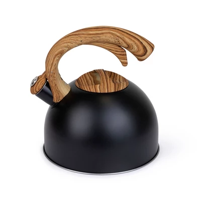 Elle Decor 3-Quart Black Whistling Tea Kettle With Wood Handle 8 Elle Decor 3-Quart Black Whistling Tea Kettle With Wood Handle - Image 6