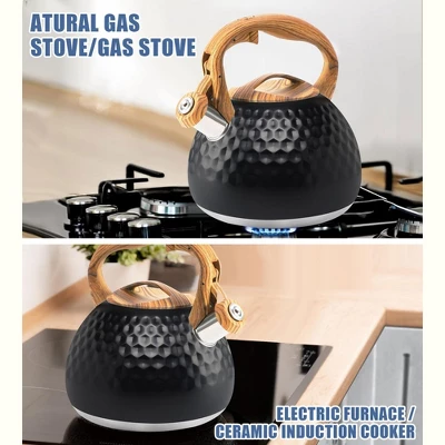 Itopfox Stainless Steel Whistling Tea Kettle With Wood Handle For Stovetop, 3.2 Qt Capacity, Suitable For Gas & Electric Cooktops, Black 9 Itopfox Stainless Steel Whistling Tea Kettle With Wood Handle For Stovetop, 3.2 Qt Capacity, Suitable For Gas & Electric Cooktops, Black - Image 7