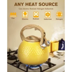 Itopfox Stovetop Teapot With Loud Whistle, Food Grade Stainless Steel And Smooth Wood Handle, Elegant Yellow Design For Tea, Coffee, Hiking, Picnic -Household Kettle Shop GUEST 54ee5a15 f846 423b ad5d 79c200827b8a