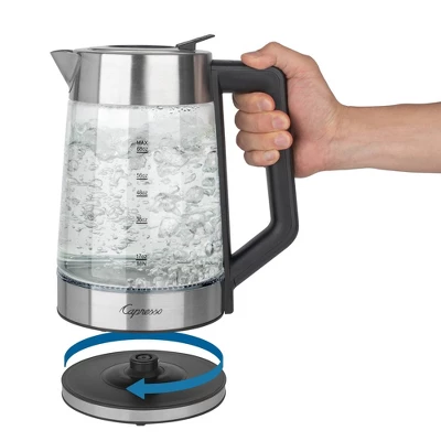 Capresso H2O Glass Select Electric Water Kettle: 68oz Rapid-Boil, LED Indicator, Stainless Steel Lid, 1500W Heater 8 Capresso H2O Glass Select Electric Water Kettle: 68oz Rapid-Boil, LED Indicator, Stainless Steel Lid, 1500W Heater - Image 6
