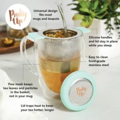 Pinky Up Erin Universal Tea Strainer With Lid - Stainless Steel Tea Infuser Basket For Loose Leaf - Single Metal Steeper Turquoise Set Of 1