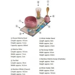 8 Pcs Pink Matcha Set With Ceramic Bowl, Bamboo Whisk & Scoop, Stainless Steel Sifter, Chasen Holder, Tea Cloth & Spoon -Household Kettle Shop GUEST 58acc6c7 ddb4 45ce bce7 715ec2591bf3