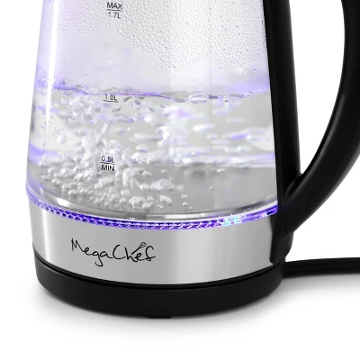 MegaChef 1.7L Glass & Stainless Steel Electric Tea Kettle Clear/Silver: 1000W, Borosilicate Glass, 90-Day Warranty 4 MegaChef 1.7L Glass & Stainless Steel Electric Tea Kettle Clear/Silver: 1000W, Borosilicate Glass, 90-Day Warranty - Image 2