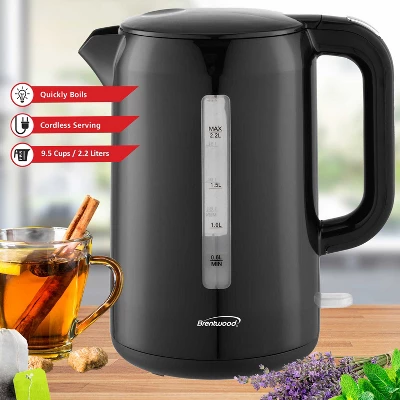 Brentwood 1,100-Watt Cordless Electric Kettle With Concealed Stainless Steel Heating Element And Boil-Dry Protection (2.2 L; Black) 4 Brentwood 1,100-Watt Cordless Electric Kettle With Concealed Stainless Steel Heating Element And Boil-Dry Protection (2.2 L; Black) - Image 2