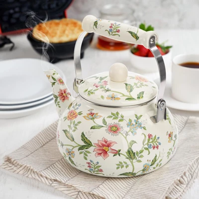 Itopfox Vintage Enamel Tea Kettle, Green Floral Steel Teapot With Cool Touch Porcelain Handle For Stovetop, Home Kitchen Decor, Gift For Housewarming 8 Itopfox Vintage Enamel Tea Kettle, Green Floral Steel Teapot With Cool Touch Porcelain Handle For Stovetop, Home Kitchen Decor, Gift For Housewarming - Image 6