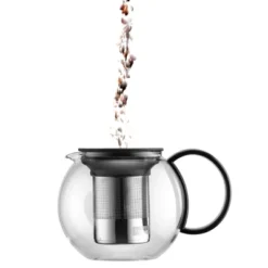 Bodum 34oz Assam Tea Press With Stainless Steel Filter: Glass Teapot & Infuser, Dishwasher-Safe, Black Handle