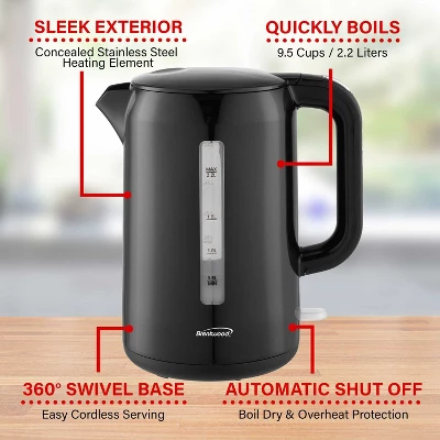 Brentwood 1,100-Watt Cordless Electric Kettle With Concealed Stainless Steel Heating Element And Boil-Dry Protection (2.2 L; Black) 8 Brentwood 1,100-Watt Cordless Electric Kettle With Concealed Stainless Steel Heating Element And Boil-Dry Protection (2.2 L; Black) - Image 6