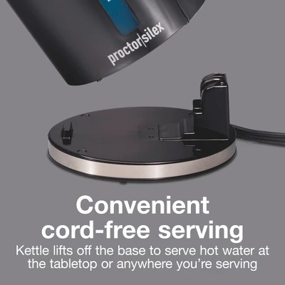 Proctor-Silex 1.7 Lt Cordless Electric Kettle - 41002PS: Black Water Heater Kettle, 1500W Hot Pot, Plastic Tea Maker 5 Proctor-Silex 1.7 Lt Cordless Electric Kettle - 41002PS: Black Water Heater Kettle, 1500W Hot Pot, Plastic Tea Maker - Image 3