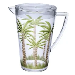 Gulches 2.75 Quarts Palm Tree Design Unbreakable Plastic Water Pitcher With Lid - BPA Free, Ideal For Drinks & Juices, With Spout -Household Kettle Shop GUEST 630a0ff7 e65a 4b9b b666 7c91e0f6beb3