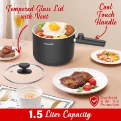 Brentwood 600-Watt 1.6-Qt. Multifunction Electric Hot Pot Cooker With Ceramic Non-Stick Ceramic Coating And Stainless-Steel Food Steamer, Black -Household Kettle Shop GUEST 643a8292 dc8c 4e9b 9d8e 84eb4b7640f2