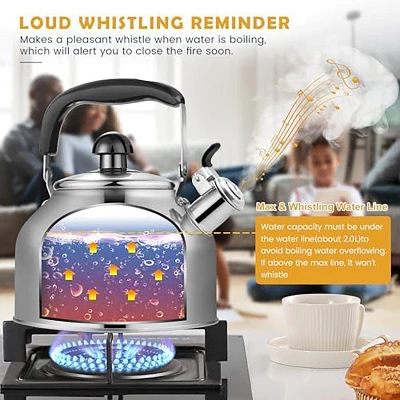 Itopfox Stainless Steel Whistling Tea Kettle For Stovetop, 2.64 QT With Cool Grip Handle, Fast Boiling For Tea, Coffee, Milk, Durable & Safe 4 Itopfox Stainless Steel Whistling Tea Kettle For Stovetop, 2.64 QT With Cool Grip Handle, Fast Boiling For Tea, Coffee, Milk, Durable & Safe - Image 2