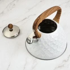 SharpChef Whistling Stovetop Tea Kettle,Food Grade Stainless Steel, Cool Touch Wood Look Handle, Fast Boil, For Gas, Electric, And Glass Ranges - 3L -Household Kettle Shop GUEST 657904f1 0e9b 4507 a03c c458212f6370