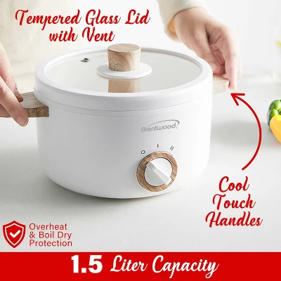 Brentwood 1.6-Qt. Multi-Function Electric Hot Pot Cooker With Stainless Steel Food Steamer And Ceramic Non-Stick Coating, White, HPS-3162W 4 Brentwood 1.6-Qt. Multi-Function Electric Hot Pot Cooker With Stainless Steel Food Steamer And Ceramic Non-Stick Coating, White, HPS-3162W - Image 2