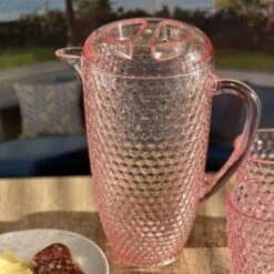 Gulches 2.5 Quarts Water Pitcher With Lid - Diamond Cut Unbreakable Plastic, BPA Free, Drink/Juice Pitcher With Spout,Pink -Household Kettle Shop GUEST 698ec8fe 4457 4217 8fb7 be47a9d1b0a4