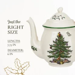 Spode Christmas Tree 32oz Teapot With Peppermint Candy Cane Handle - Earthenware, Festive Holiday Serveware, Brewing Warm Winter Drinks -Household Kettle Shop GUEST 6e2fde6e 5bbb 4886 8d81 cd396e2c2c48