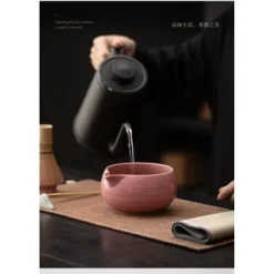 8 Pcs Pink Matcha Set With Ceramic Bowl, Bamboo Whisk & Scoop, Stainless Steel Sifter, Chasen Holder, Tea Cloth & Spoon