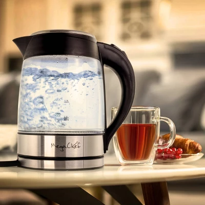 MegaChef 1.8L Electric Tea Kettle - Silver: Hot Pot, Water Boiler, 1100W, Glass & Stainless Steel, 360° Base, Auto Shut-Off 3 MegaChef 1.8L Electric Tea Kettle - Silver: Hot Pot, Water Boiler, 1100W, Glass & Stainless Steel, 360° Base, Auto Shut-Off